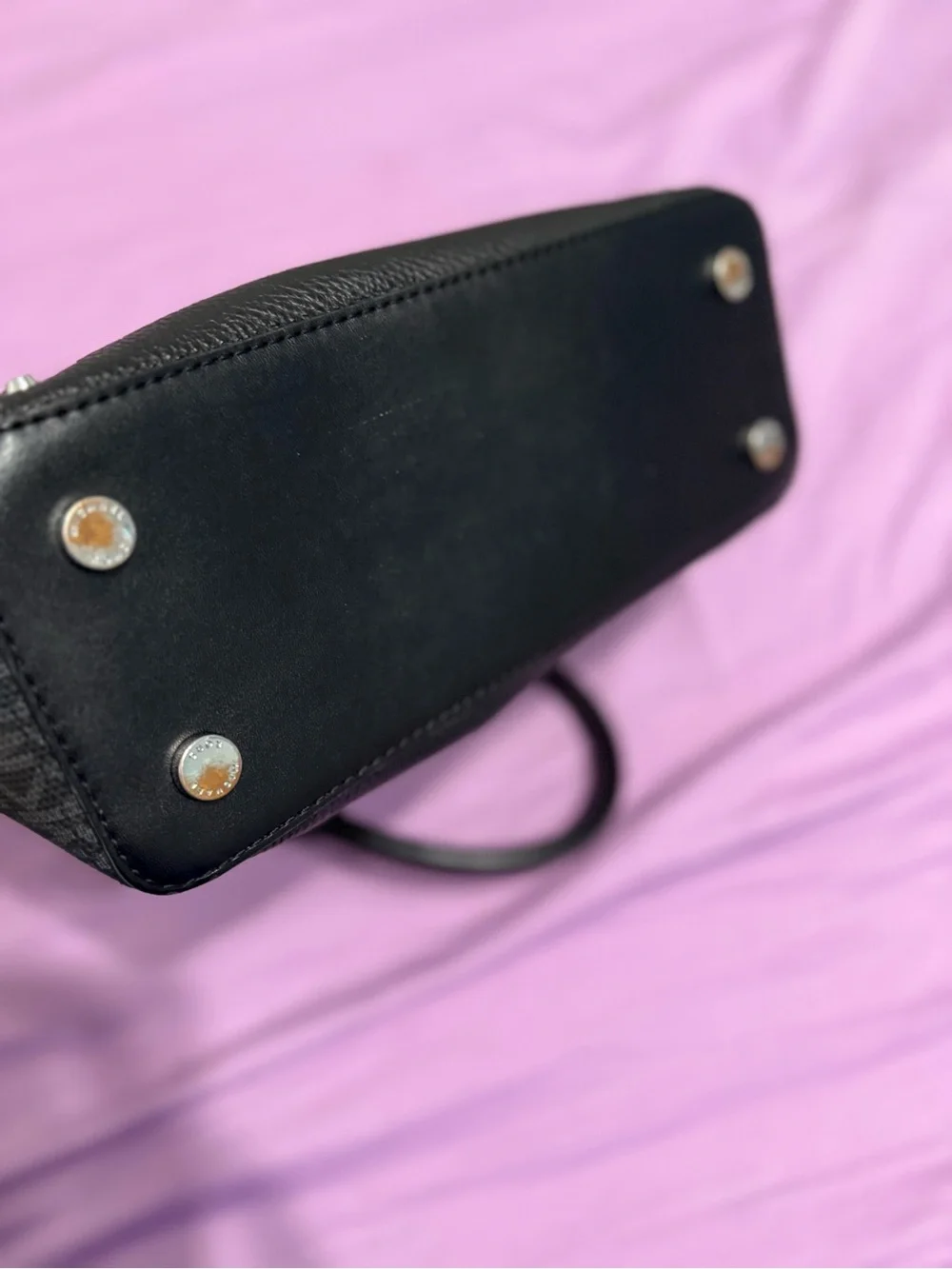 Michael Kors Black Studded Leather Satchel with Silver Hardware